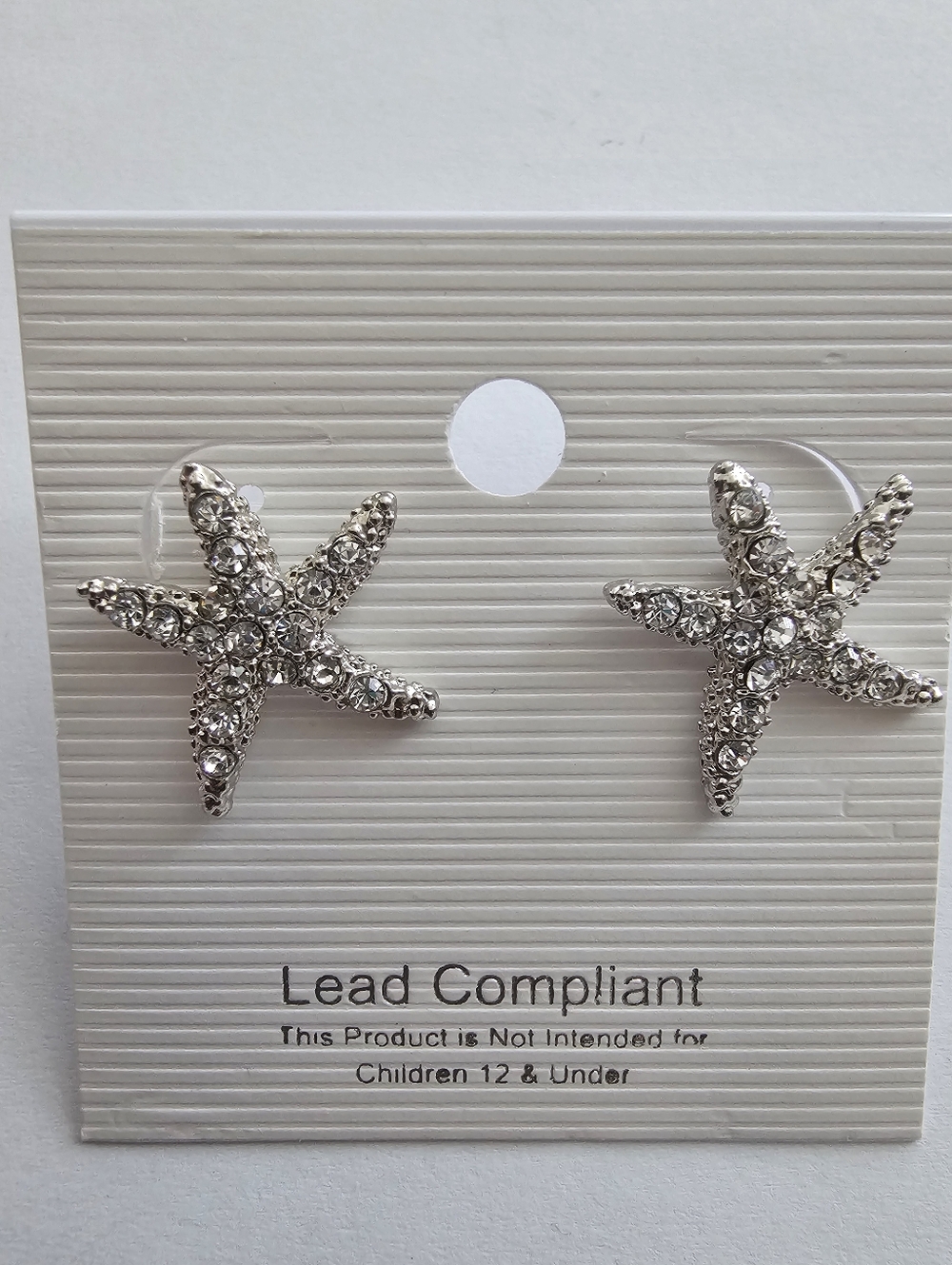 Vintage Crystal Starfish Stud Earrings - Silver Tone